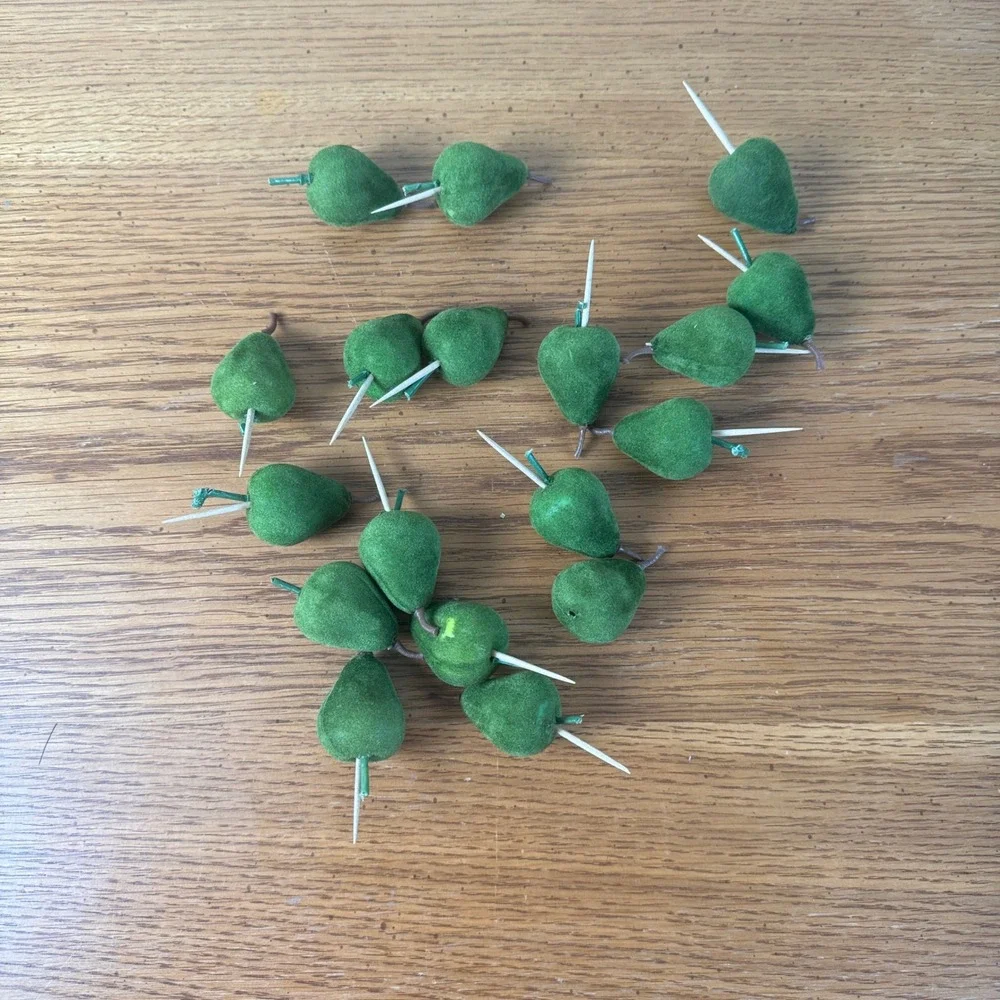 15 Green‎ Faux Flocked Pear Picks Floral Arrangement Accents Crafting Decor